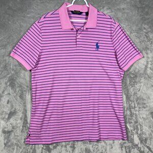 Ralph Lauren Polo Golf Mens XXL Pink & Blue Striped Performance Pro Fit Shirt